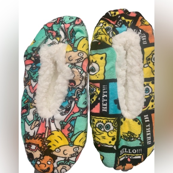 New 2 pairs of Nickelodeon SpongeBob Rugrats Women’s Slippers Fits Size 7-9.5 - Picture 2 of 4